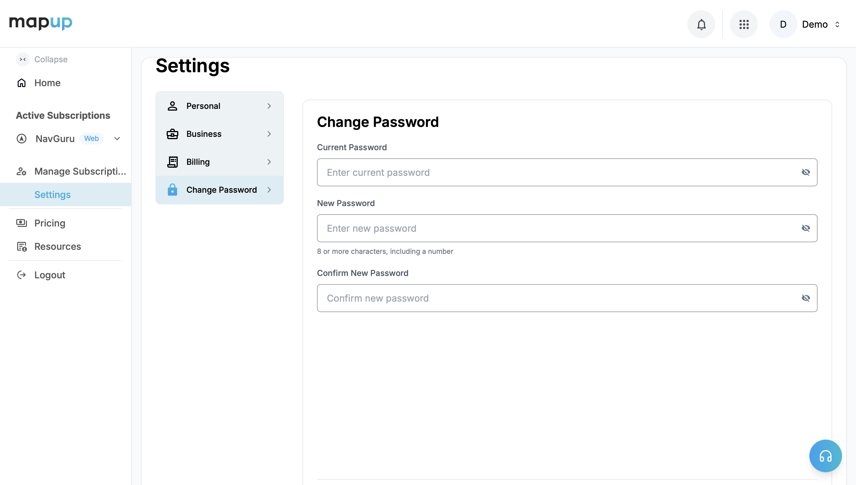 Settings → Change Password