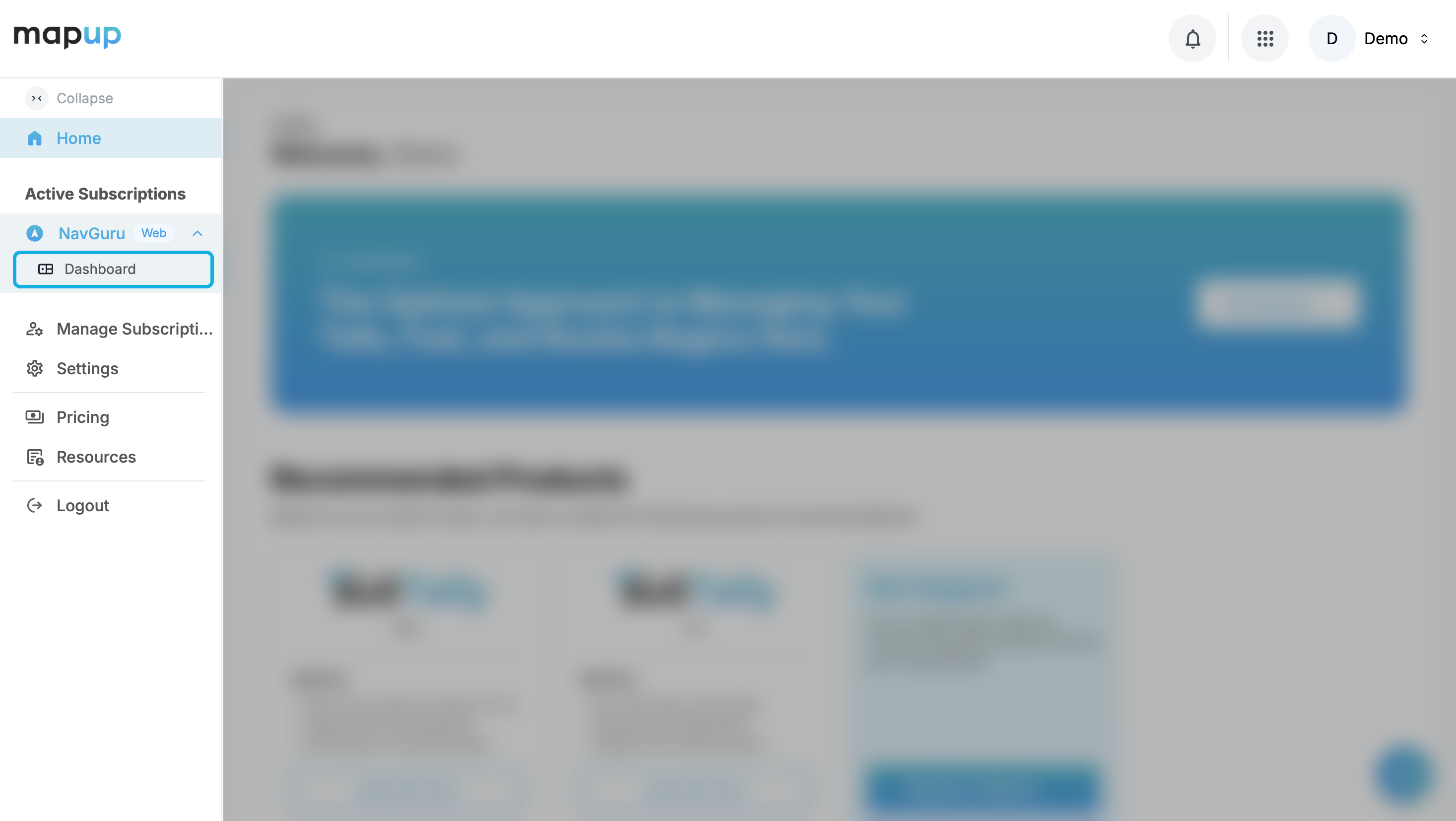 Open the NavGuru dashboard from the sidebar